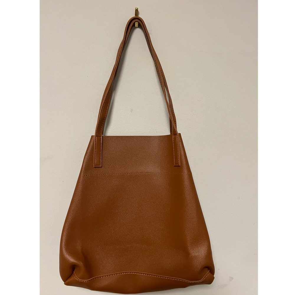 Henny + Lev Vegan Leather Tote Bag Brown Minimalist Shoulder Bag NWT Medium - Picture 2 of 15